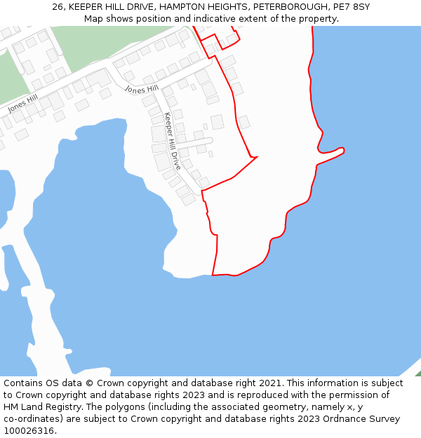 26, KEEPER HILL DRIVE, HAMPTON HEIGHTS, PETERBOROUGH, PE7 8SY: Location map and indicative extent of plot