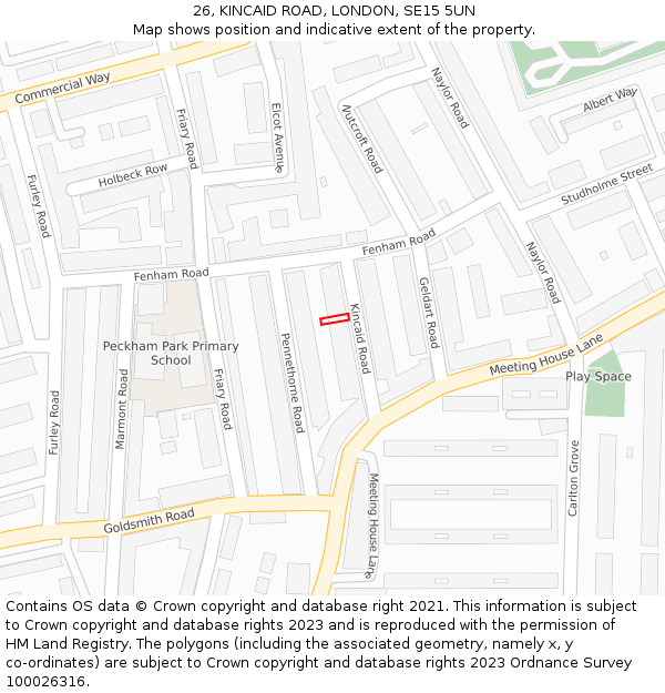26, KINCAID ROAD, LONDON, SE15 5UN: Location map and indicative extent of plot