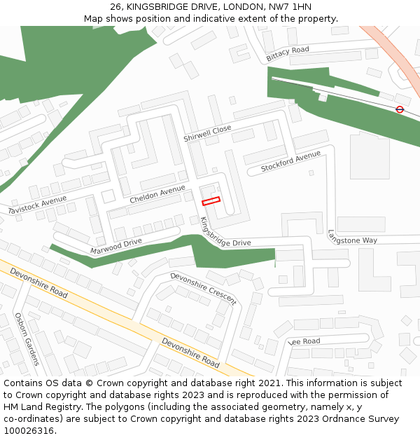 26, KINGSBRIDGE DRIVE, LONDON, NW7 1HN: Location map and indicative extent of plot