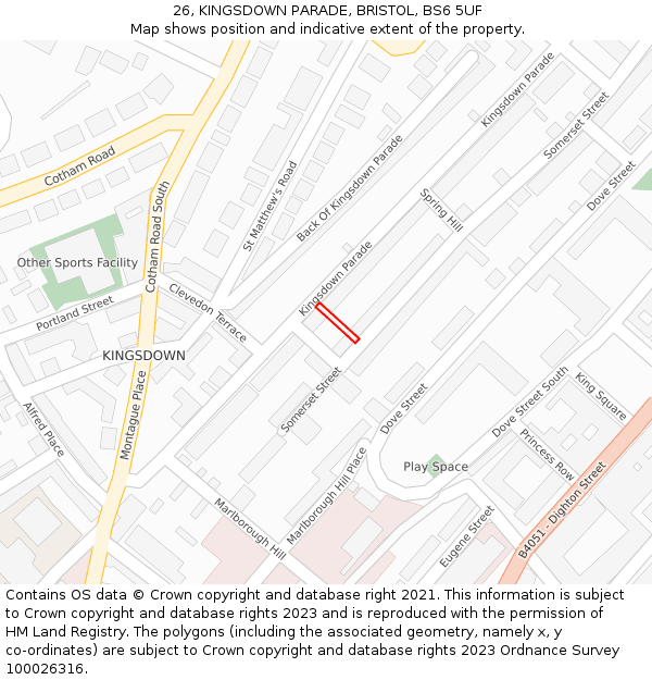 26, KINGSDOWN PARADE, BRISTOL, BS6 5UF: Location map and indicative extent of plot