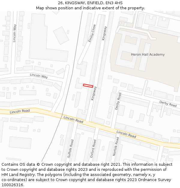 26, KINGSWAY, ENFIELD, EN3 4HS: Location map and indicative extent of plot