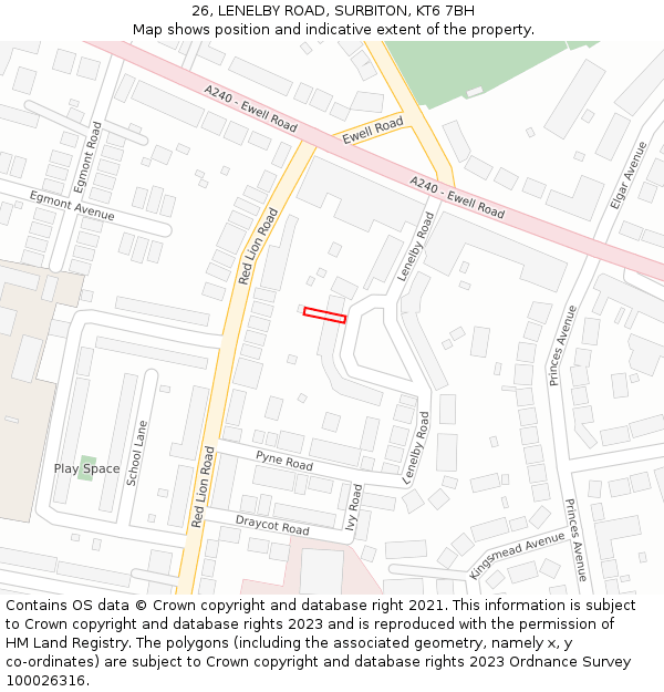 26, LENELBY ROAD, SURBITON, KT6 7BH: Location map and indicative extent of plot