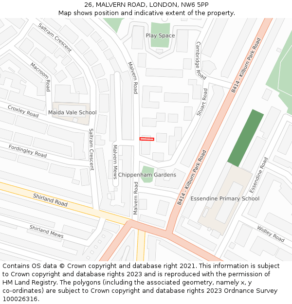 26, MALVERN ROAD, LONDON, NW6 5PP: Location map and indicative extent of plot