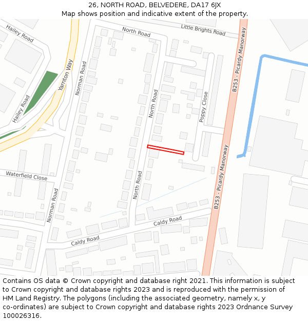 26, NORTH ROAD, BELVEDERE, DA17 6JX: Location map and indicative extent of plot