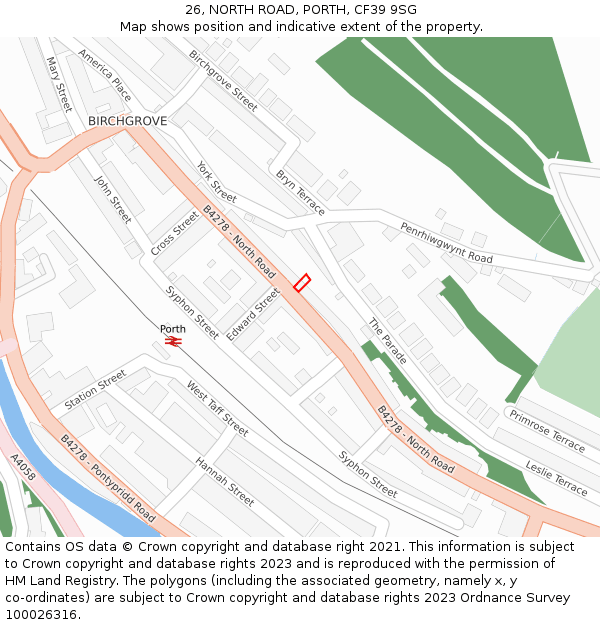 26, NORTH ROAD, PORTH, CF39 9SG: Location map and indicative extent of plot