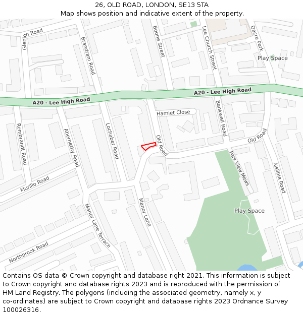 26, OLD ROAD, LONDON, SE13 5TA: Location map and indicative extent of plot