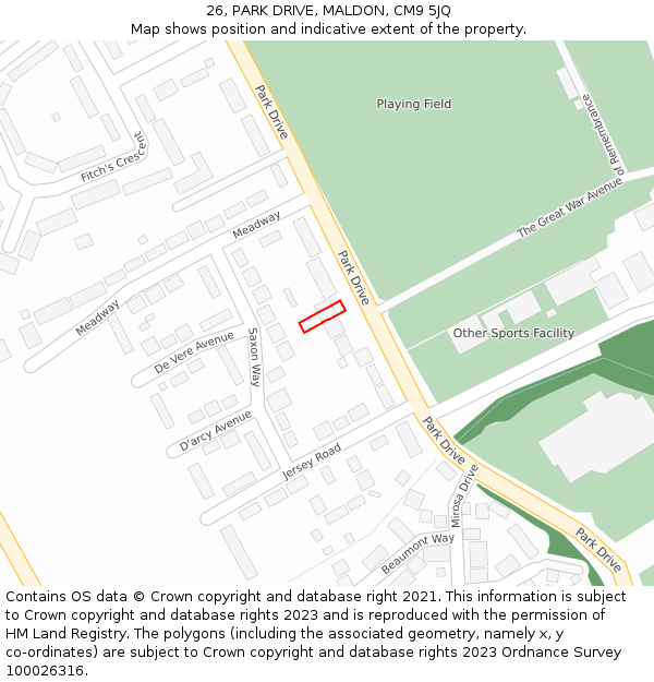 26, PARK DRIVE, MALDON, CM9 5JQ: Location map and indicative extent of plot