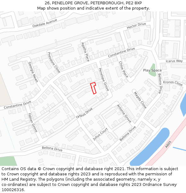 26, PENELOPE GROVE, PETERBOROUGH, PE2 8XP: Location map and indicative extent of plot
