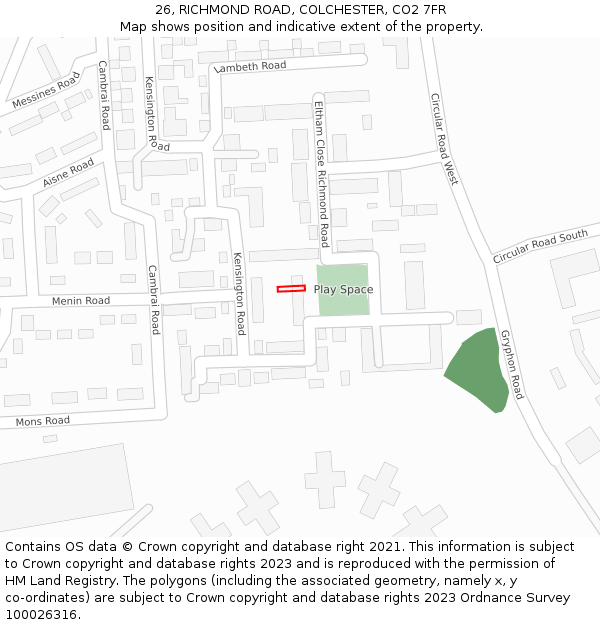 26, RICHMOND ROAD, COLCHESTER, CO2 7FR: Location map and indicative extent of plot