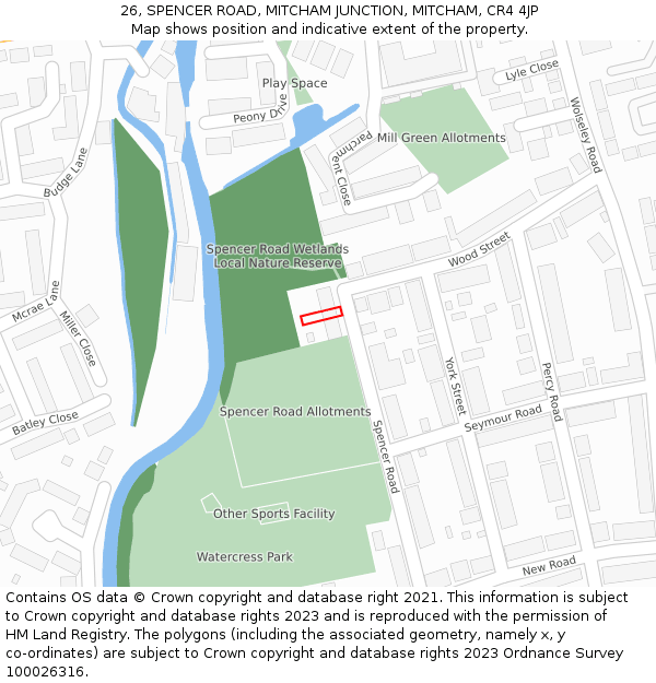 26, SPENCER ROAD, MITCHAM JUNCTION, MITCHAM, CR4 4JP: Location map and indicative extent of plot