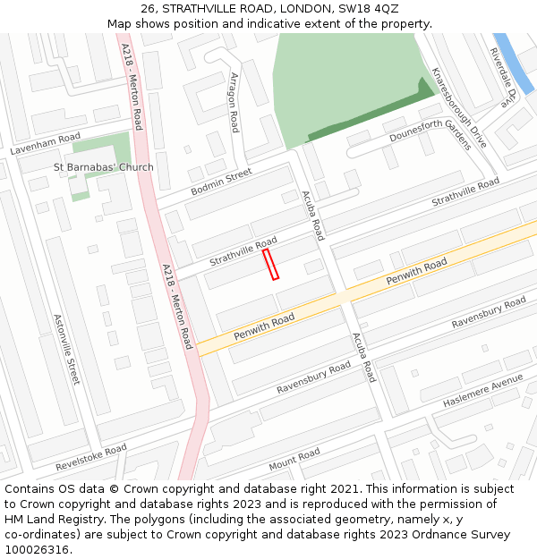 26, STRATHVILLE ROAD, LONDON, SW18 4QZ: Location map and indicative extent of plot