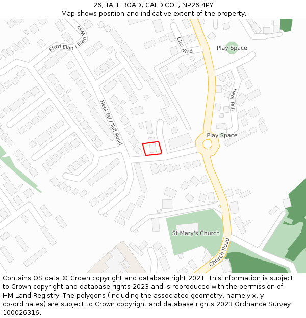 26, TAFF ROAD, CALDICOT, NP26 4PY: Location map and indicative extent of plot