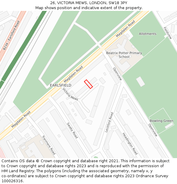 26, VICTORIA MEWS, LONDON, SW18 3PY: Location map and indicative extent of plot