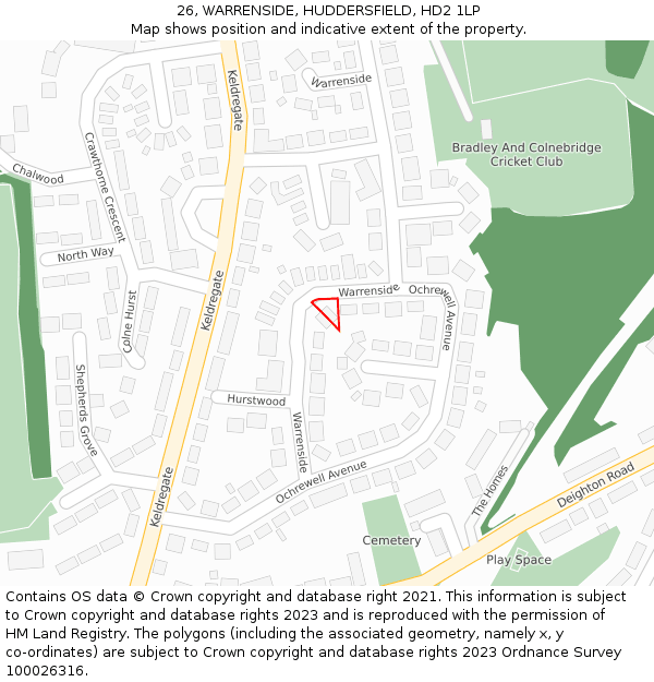 26, WARRENSIDE, HUDDERSFIELD, HD2 1LP: Location map and indicative extent of plot