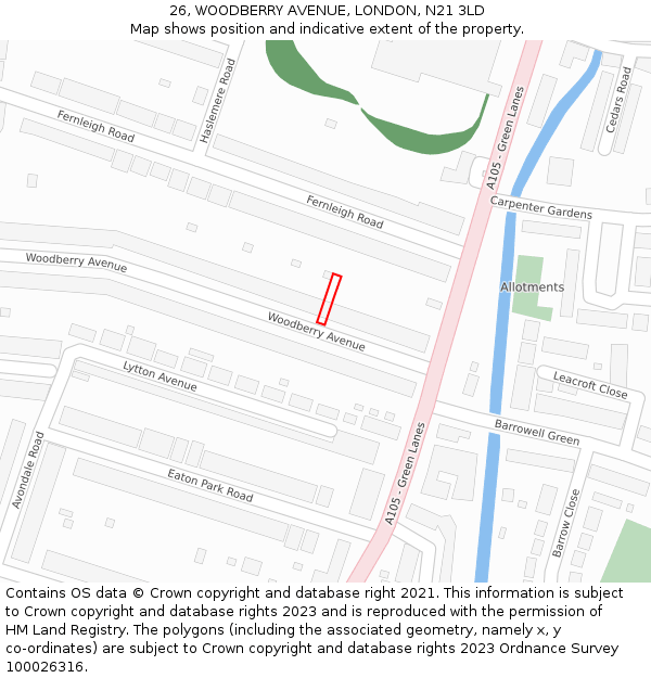 26, WOODBERRY AVENUE, LONDON, N21 3LD: Location map and indicative extent of plot