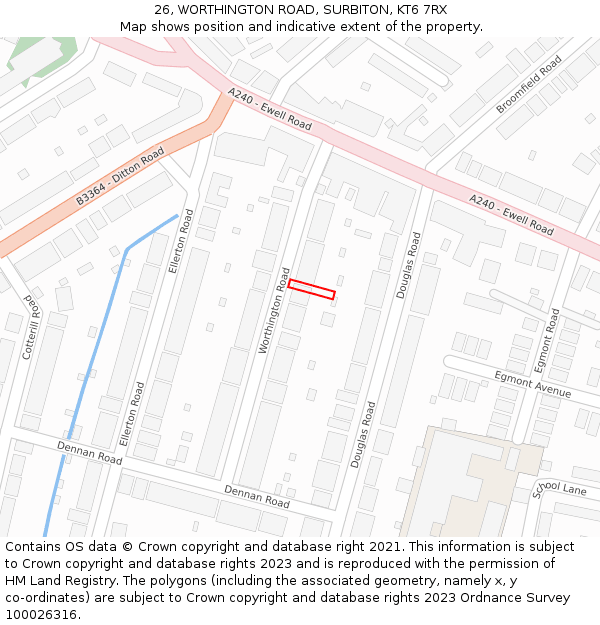 26, WORTHINGTON ROAD, SURBITON, KT6 7RX: Location map and indicative extent of plot