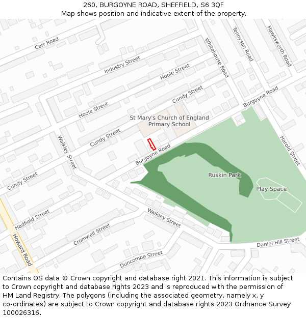 260, BURGOYNE ROAD, SHEFFIELD, S6 3QF: Location map and indicative extent of plot