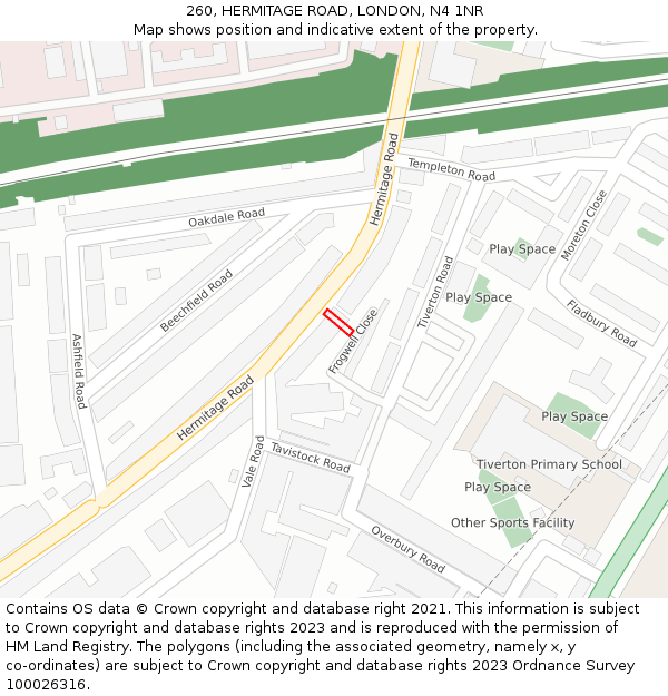 260, HERMITAGE ROAD, LONDON, N4 1NR: Location map and indicative extent of plot