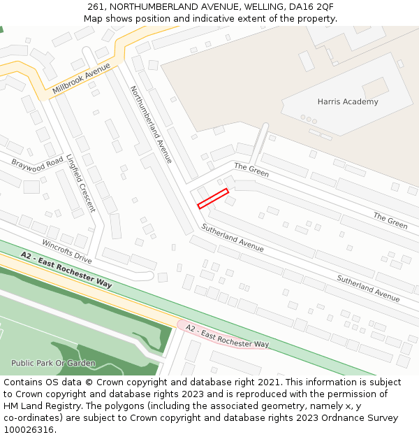 261, NORTHUMBERLAND AVENUE, WELLING, DA16 2QF: Location map and indicative extent of plot