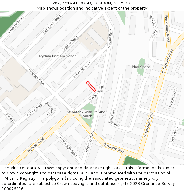 262, IVYDALE ROAD, LONDON, SE15 3DF: Location map and indicative extent of plot