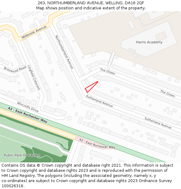 263, NORTHUMBERLAND AVENUE, WELLING, DA16 2QF: Location map and indicative extent of plot