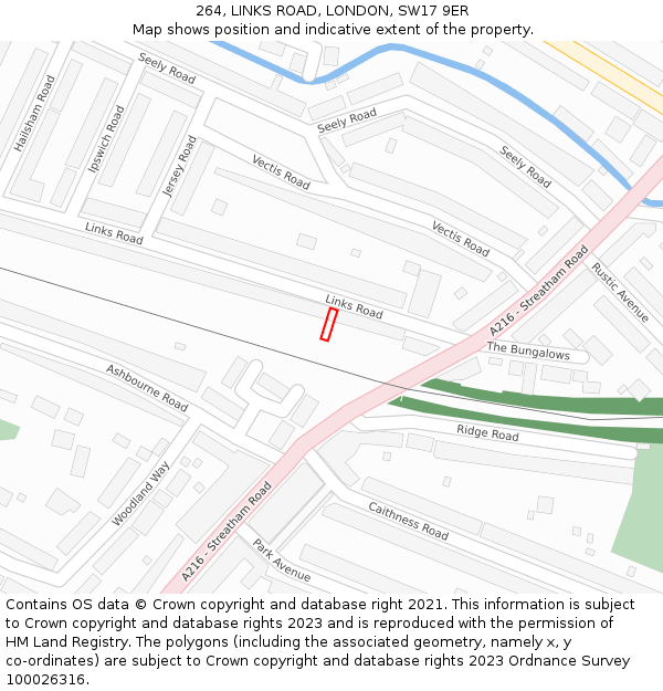 264, LINKS ROAD, LONDON, SW17 9ER: Location map and indicative extent of plot