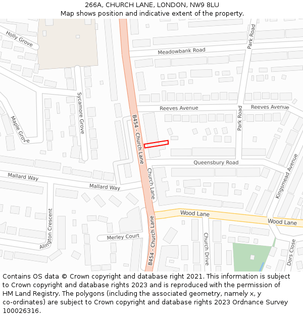 266A, CHURCH LANE, LONDON, NW9 8LU: Location map and indicative extent of plot