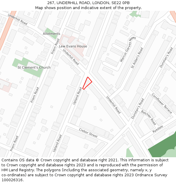 267, UNDERHILL ROAD, LONDON, SE22 0PB: Location map and indicative extent of plot