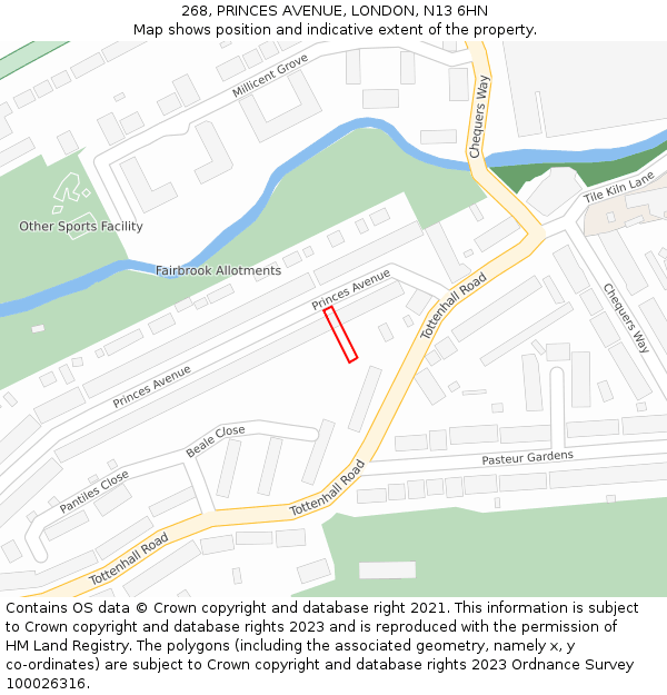 268, PRINCES AVENUE, LONDON, N13 6HN: Location map and indicative extent of plot