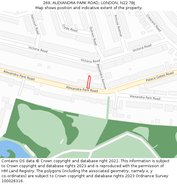 269, ALEXANDRA PARK ROAD, LONDON, N22 7BJ: Location map and indicative extent of plot