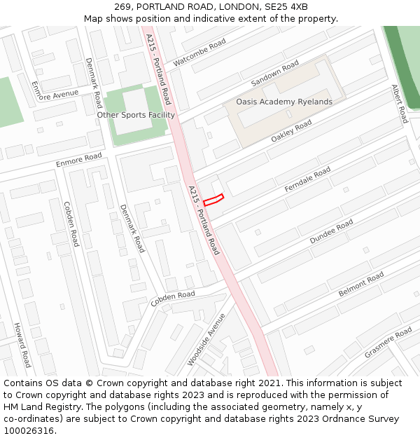 269, PORTLAND ROAD, LONDON, SE25 4XB: Location map and indicative extent of plot