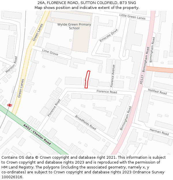 26A, FLORENCE ROAD, SUTTON COLDFIELD, B73 5NG: Location map and indicative extent of plot