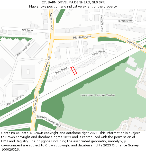 27, BARN DRIVE, MAIDENHEAD, SL6 3PR: Location map and indicative extent of plot