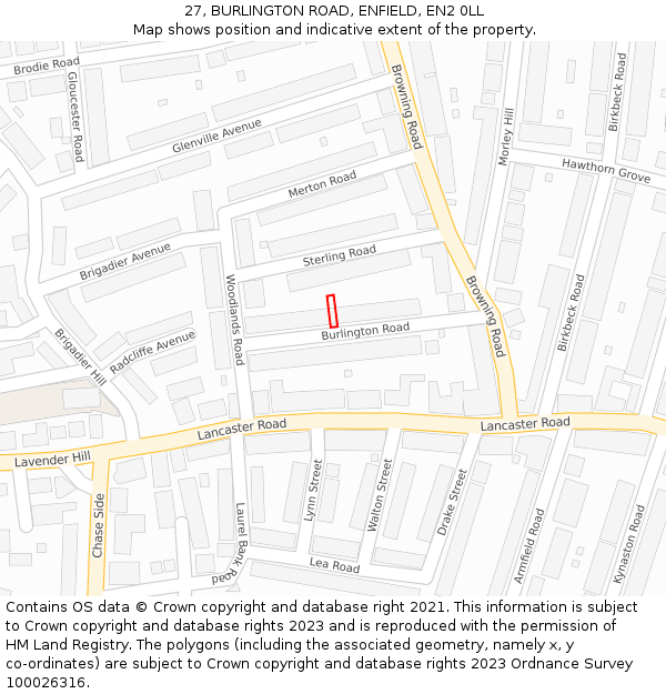 27, BURLINGTON ROAD, ENFIELD, EN2 0LL: Location map and indicative extent of plot