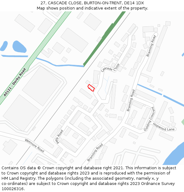 27, CASCADE CLOSE, BURTON-ON-TRENT, DE14 1DX: Location map and indicative extent of plot