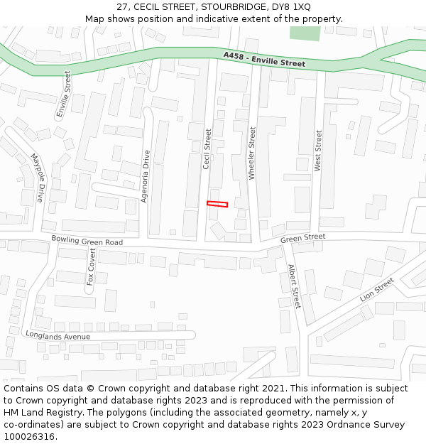 27, CECIL STREET, STOURBRIDGE, DY8 1XQ: Location map and indicative extent of plot