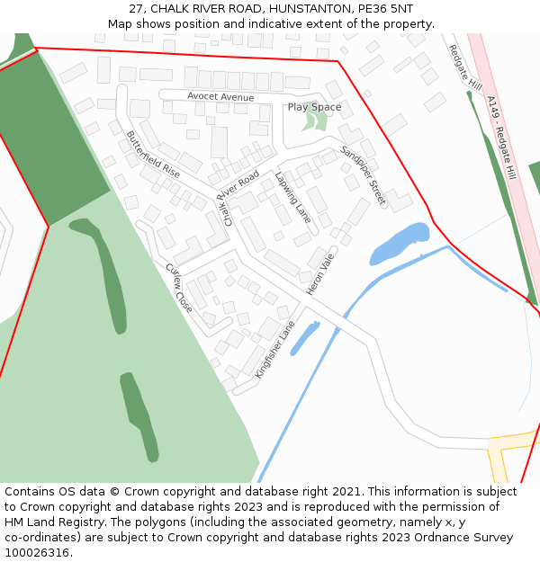 27, CHALK RIVER ROAD, HUNSTANTON, PE36 5NT: Location map and indicative extent of plot