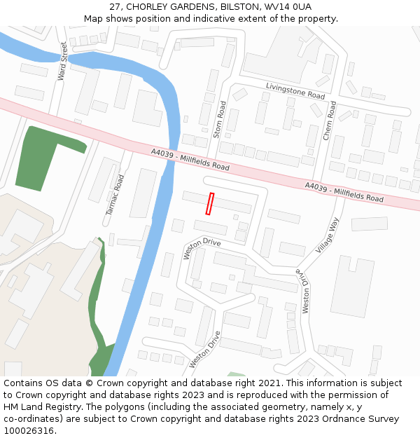 27, CHORLEY GARDENS, BILSTON, WV14 0UA: Location map and indicative extent of plot