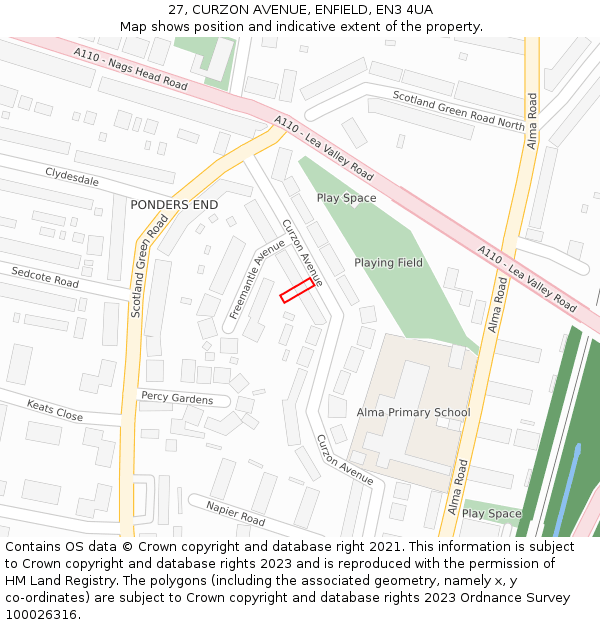 27, CURZON AVENUE, ENFIELD, EN3 4UA: Location map and indicative extent of plot