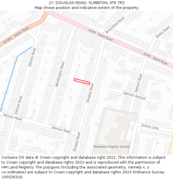 27, DOUGLAS ROAD, SURBITON, KT6 7RZ: Location map and indicative extent of plot