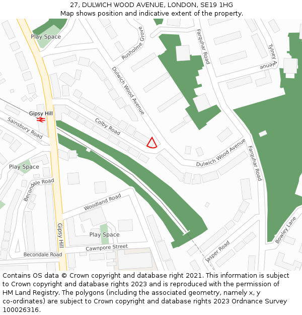 27, DULWICH WOOD AVENUE, LONDON, SE19 1HG: Location map and indicative extent of plot