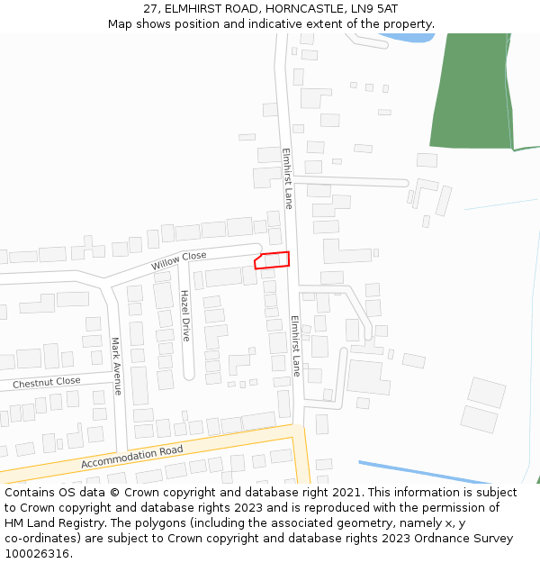 27, ELMHIRST ROAD, HORNCASTLE, LN9 5AT: Location map and indicative extent of plot