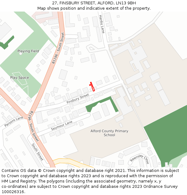 27, FINSBURY STREET, ALFORD, LN13 9BH: Location map and indicative extent of plot