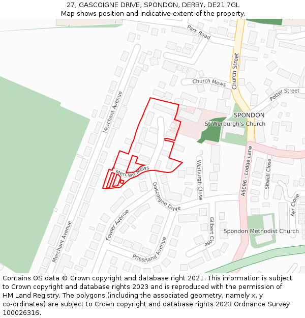 27, GASCOIGNE DRIVE, SPONDON, DERBY, DE21 7GL: Location map and indicative extent of plot