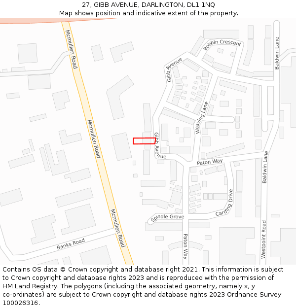 27, GIBB AVENUE, DARLINGTON, DL1 1NQ: Location map and indicative extent of plot