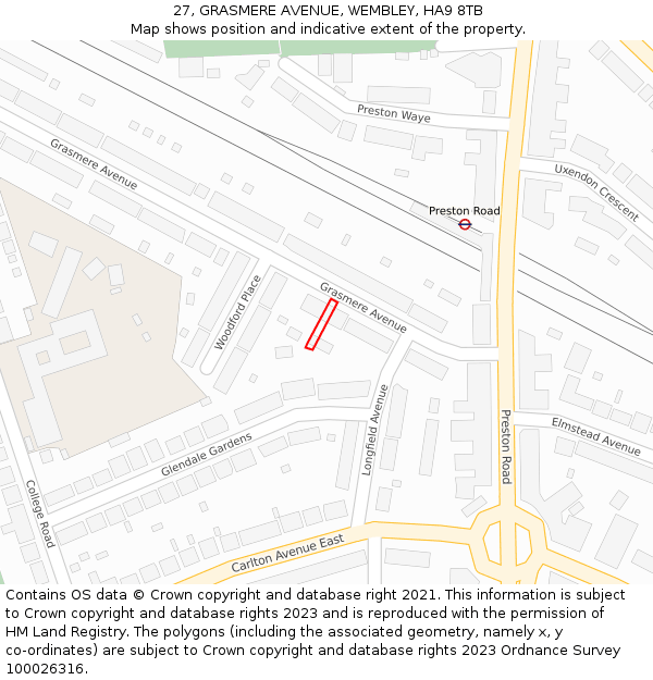 27, GRASMERE AVENUE, WEMBLEY, HA9 8TB: Location map and indicative extent of plot