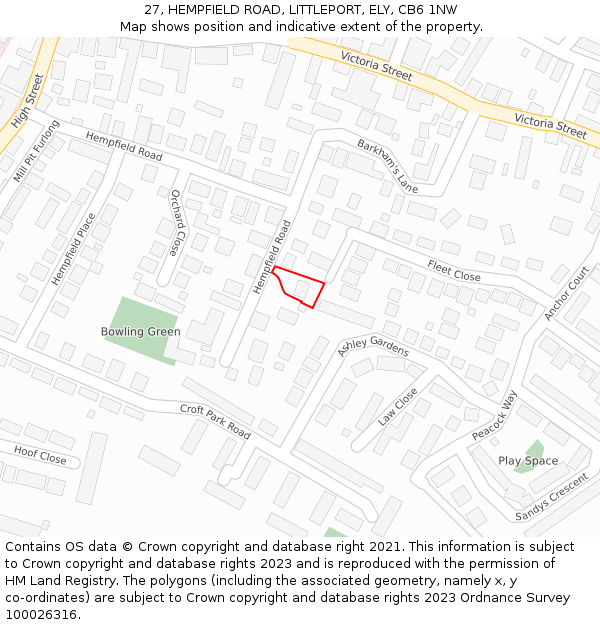 27, HEMPFIELD ROAD, LITTLEPORT, ELY, CB6 1NW: Location map and indicative extent of plot
