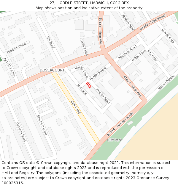 27, HORDLE STREET, HARWICH, CO12 3PX: Location map and indicative extent of plot