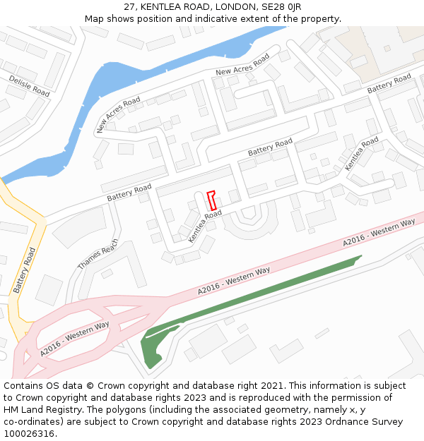 27, KENTLEA ROAD, LONDON, SE28 0JR: Location map and indicative extent of plot