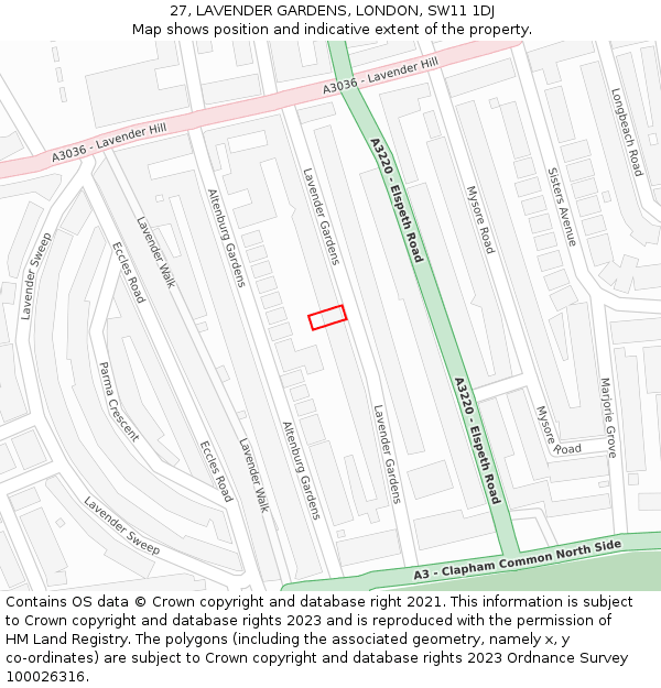 27, LAVENDER GARDENS, LONDON, SW11 1DJ: Location map and indicative extent of plot